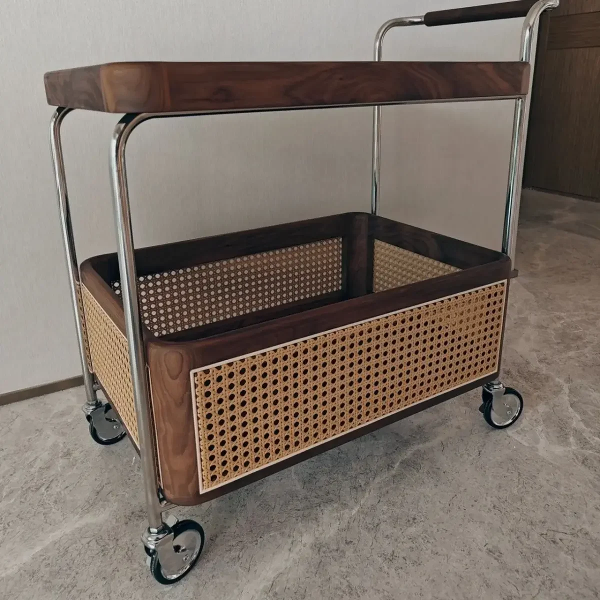 ins new Nordic solid wood edge few black walnut storage trolley bar rectangular storage Japanese style