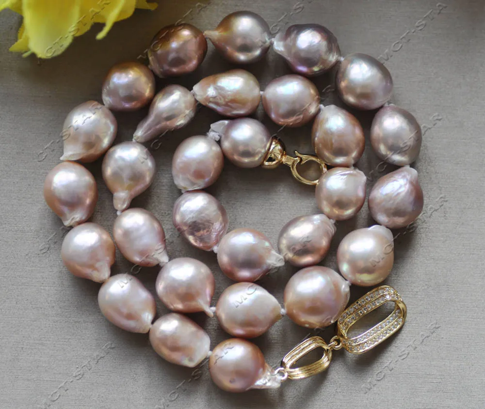 

MTC·STAR Z12960 Luster 18" 14mm Lavender Teardrop Edison Keshi Pearl Necklace CZ