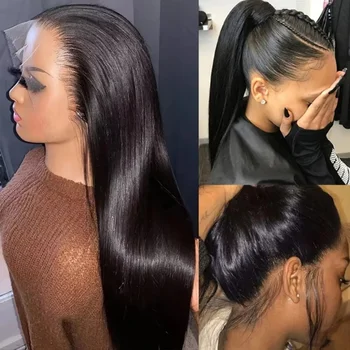 300 Dichtheid 13x7 Bone Straight 360 Full HD Transparant Kant Menselijk Haar Pruiken Braziliaanse 13x5 Lace Front Pruik Menselijk Haar Pruiken Voor Vrouwen