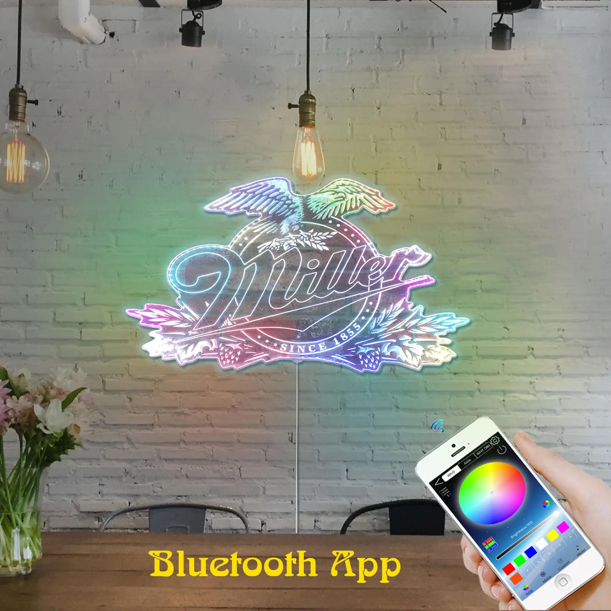 Miller Beer Neon Home Bar Dynamic RGB Edge Lit LED Sign