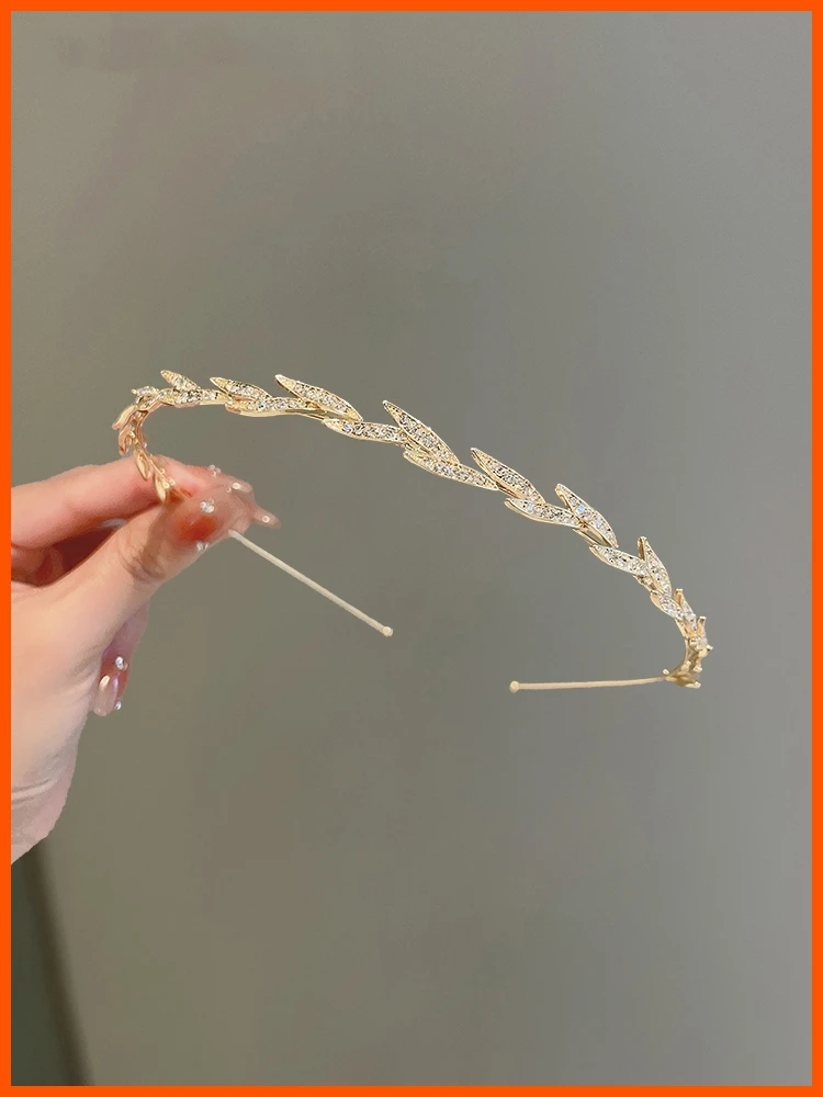 2025年新作-ダイヤモンドリーフヘッドバンド-レディース-上品-多用途-エレガント-ヘアアクセサリー-韓国風-合金-シルバー-ゴールドメッキ