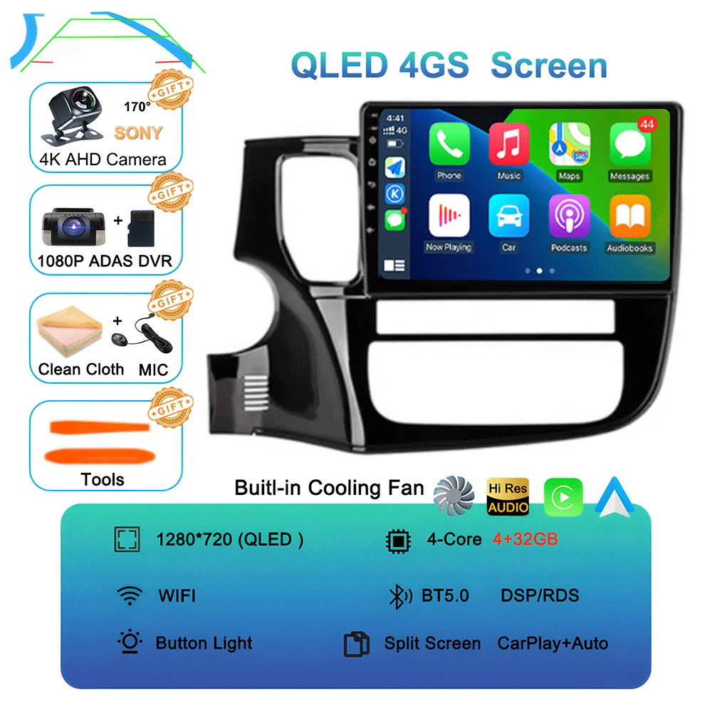 Android 16 Auto Autoradio voor Mitsubishi Outlander XL 3 2012-2018 GPS Navigatie Stereo Multimedia Videospeler Carplay WIFI+4G