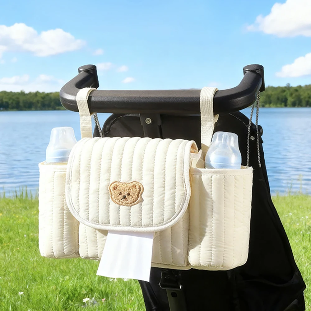 Baby Diaper Bag Stroller  Waterproof Scratch Resistant Insulated Milk Bottle Pocket Detachable Straps Mommy Travel Storage Bag