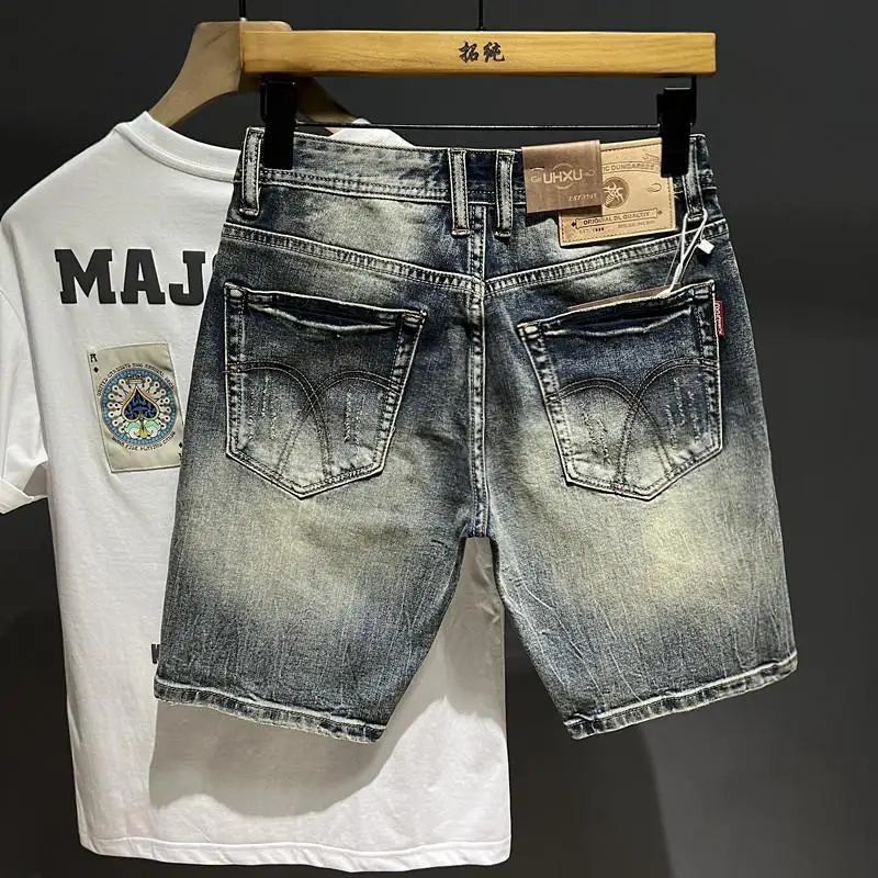 Harajuku Fashion Luxury Clothing Men's Knee-length Shorts Summer Denim Casual Jeans Vintage Washed  High-end Streetwear Shorts