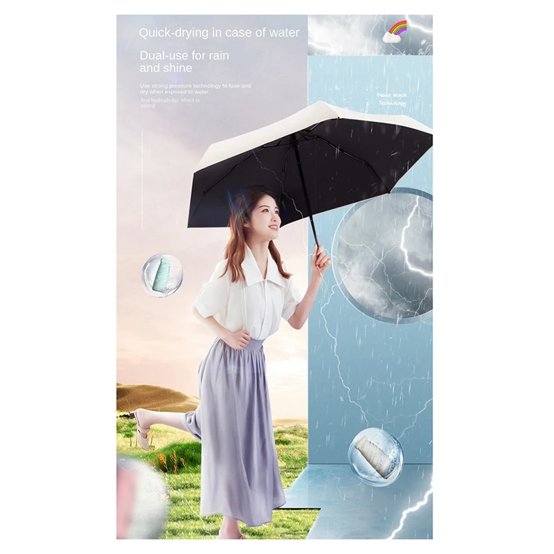 Folding Travel Umbrella, 6-Rib Portable Pocket Umbrella, Windproof & Rainproof, Suitable For Daily