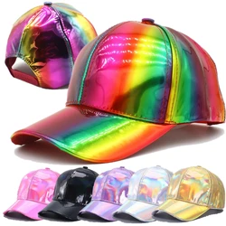 Nowa czapka z daszkiem unisex PU Leather Laser Style Street Hip Hop Hat Mężczyźni Kobiety Olśniewające kolory Y2K Cap