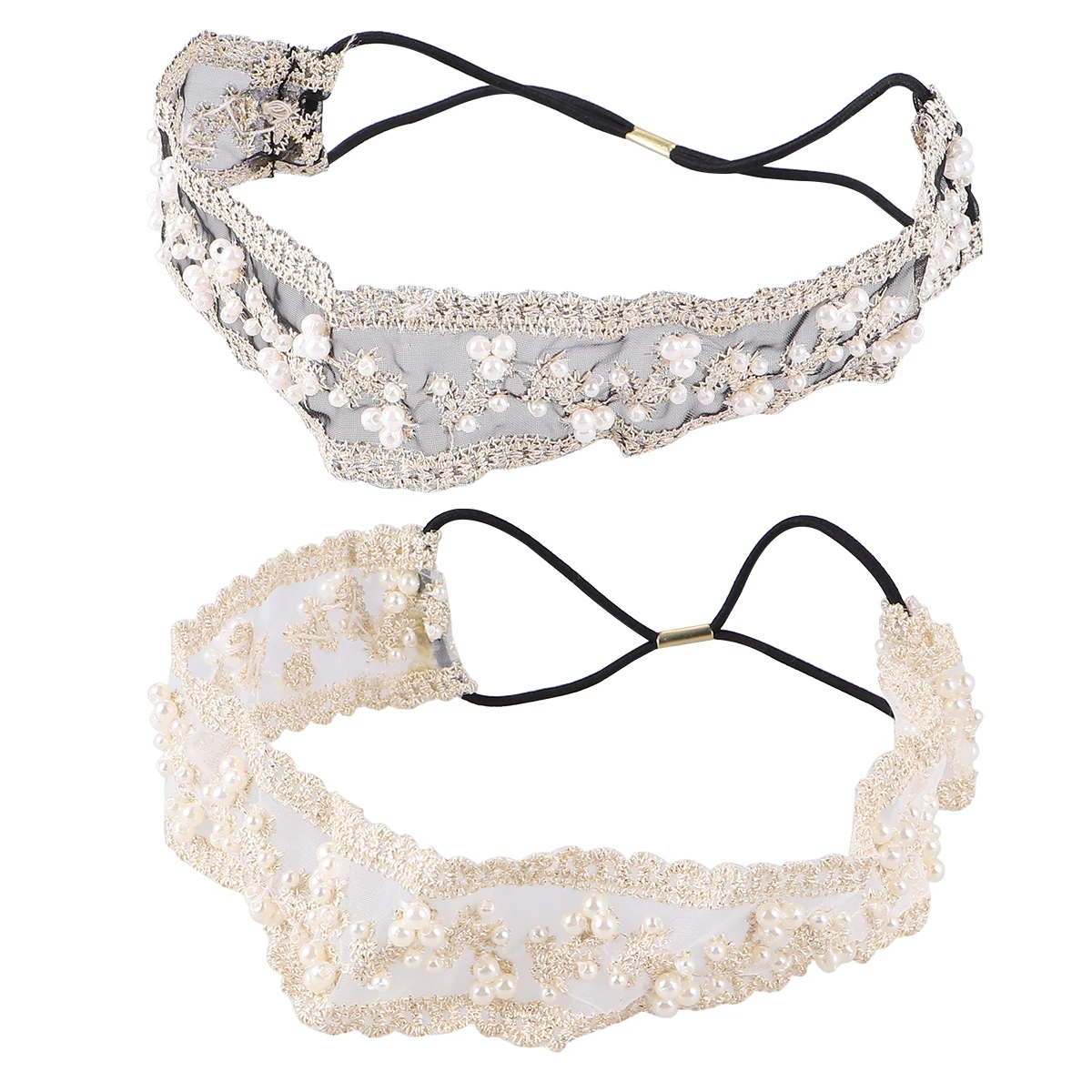 

2Pcs Women Lace Beaded Hairband Sweet Elastic Headwear for Wedding Party Festival Hair Accessories Lace Headband