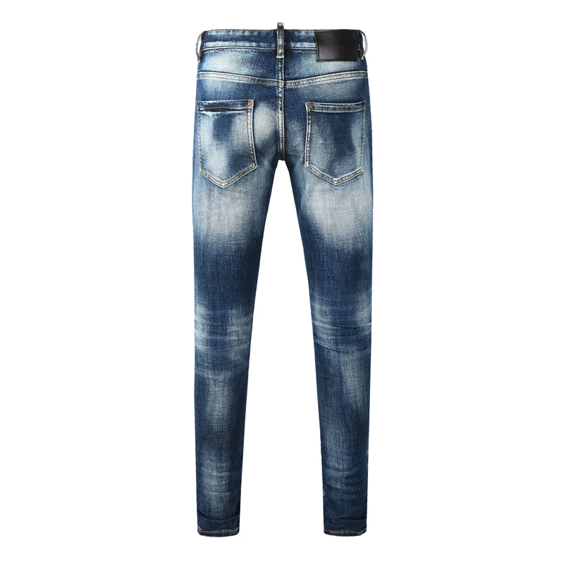 Street fashion jeans, elastic slim fit blue jeans, men's hip-hop brand designer, high-quality pants, hombre