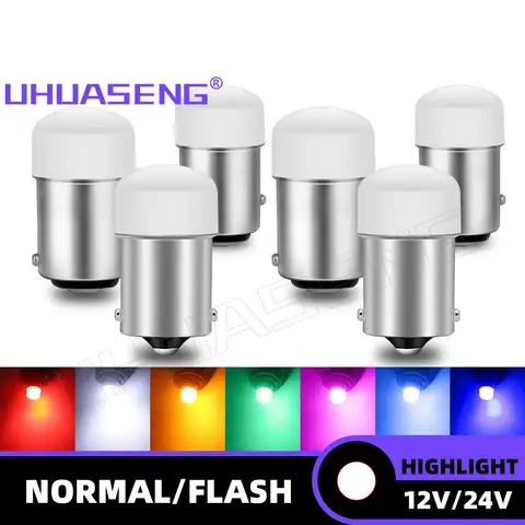 UHUASENG 12V 24V P21W 스트로브 1156 1157 빨간색 플래시 BA15S BAY15D P21/5W Led 전구 R5W R10W 테일 브레이크 역방향 트럭 램프 자동차 조명