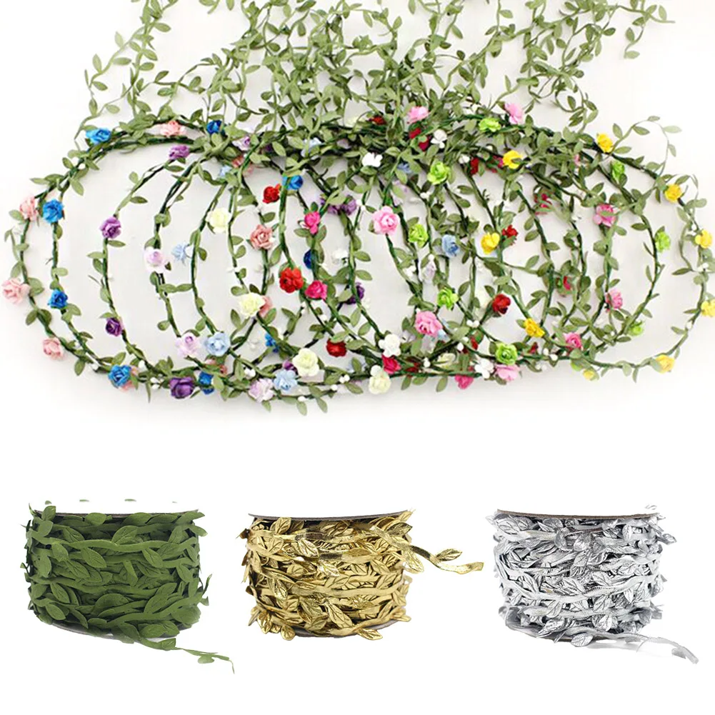 30m Flower Vine Gold And Silver Leaf Ribbon For Wreath DIY Crafts Parties Garden Yard Decorations Versatile Applications