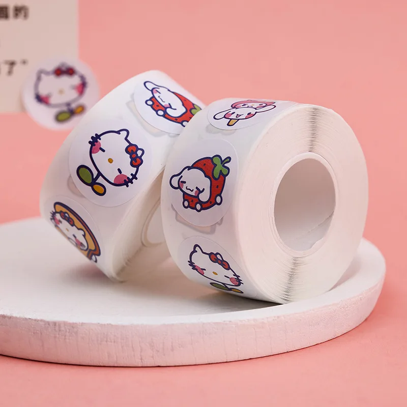 500PCS/Rolls Anime Kawaii Sanrio Stationery Stickers Melody Hello Kitty Emoticon Seal DIY Material Cute Children Reward Sticker