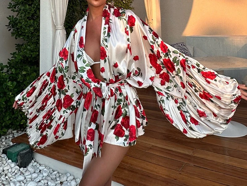 

Women's Summer 2025 New Fresh and Sweet Printed Balloon Sleeve Loose Large Size Shirt Dress Short Skirt