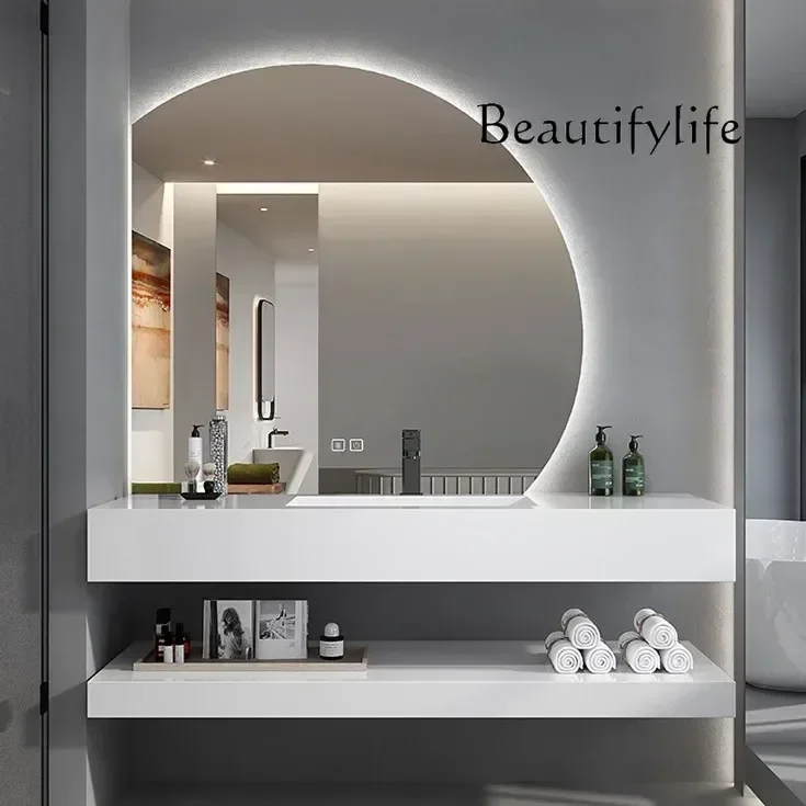 99 BJ Double-layer Bathroom Cabinet Slate Integrated Basin Simple Bathroom Vanities Sink Nordic Home Furniture Modern White Toil