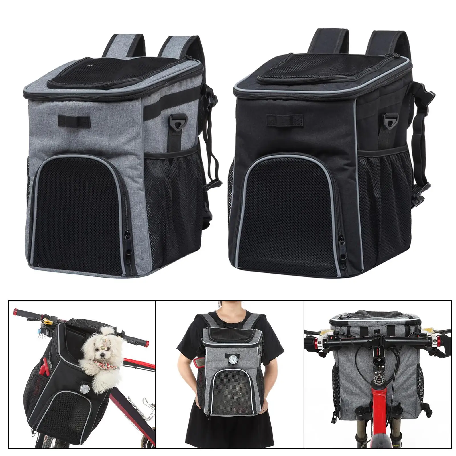 Dog Bike Basket, Pet Travel Bag, Ventilated Pet Carrier Backpack, Detachable