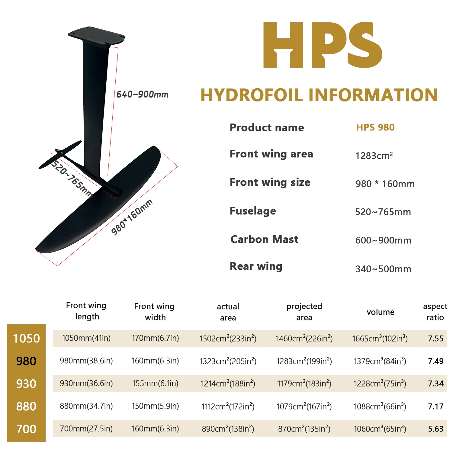 Hot selling HPS 980 Aluminum Mast Sup Wing Efoil Fin Kitesurf Electronic Surfboard fin Water Play Foil Surfing hydrofoil