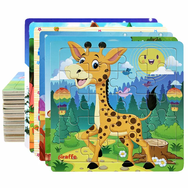 20-częściowe drewniane puzzle Cartoon Animals Car Letter Number Pattern Jigsaw Puzzles Game Kids Educational Learning Toys for Children
