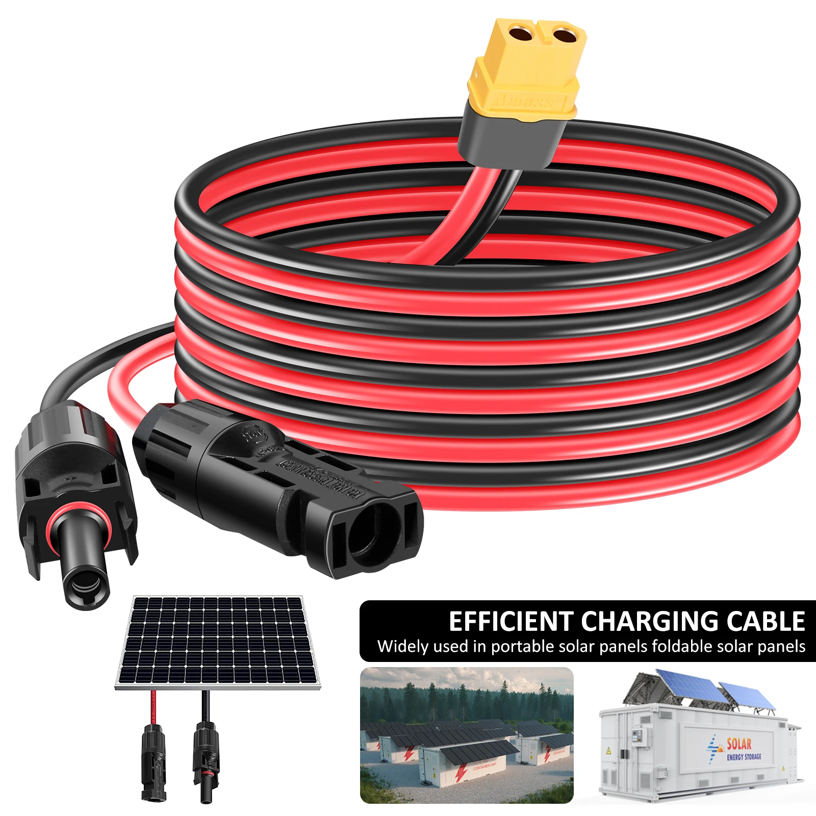 Solar Connector to XT60 Adapter Charging Cable  IP67 Waterproof 12AWG 10FT Solar Panel Extension Cable Accessories Power Station