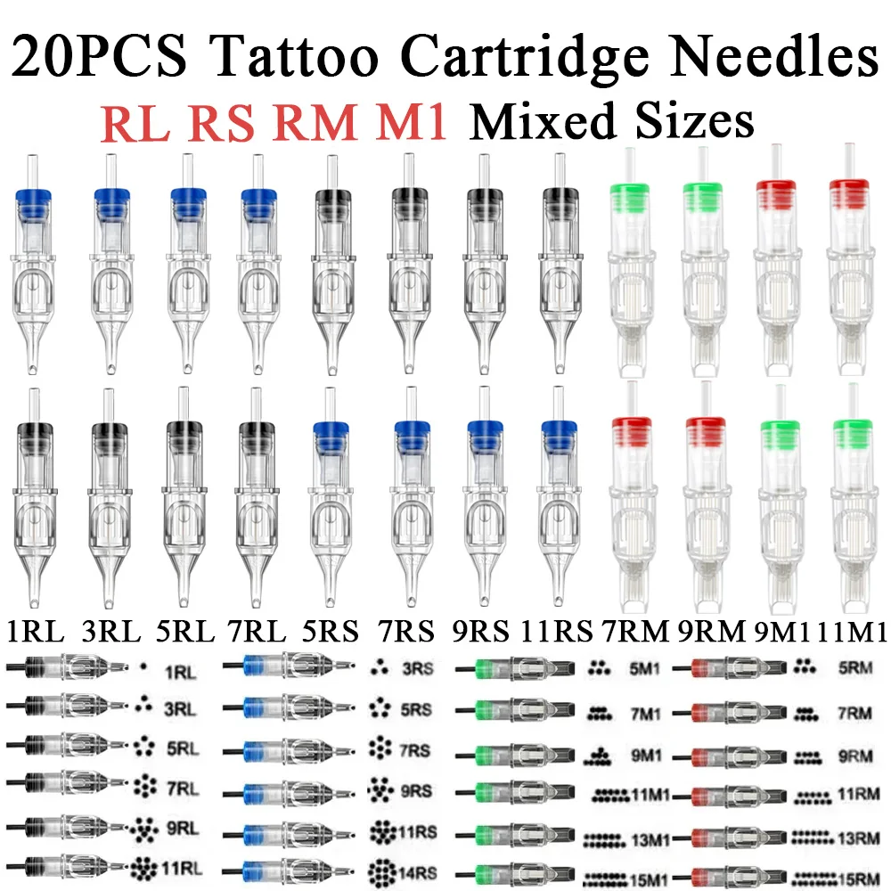 

20 шт./кор. иглы для тату-картриджей RL/RS/RM/M1 одноразовые стерилизованные иглы для тату-макияжа для тату-машины
