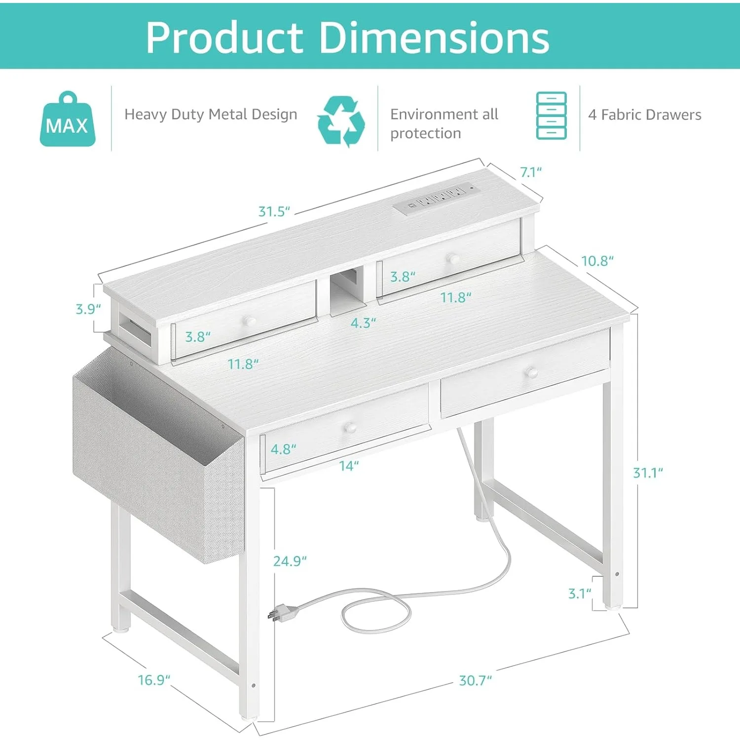 Piccola scrivania con cassetto per la camera da letto dell'home office, scrivania nera da 31" con cassetto portaoggetti in tessuto, tavolo da gioco