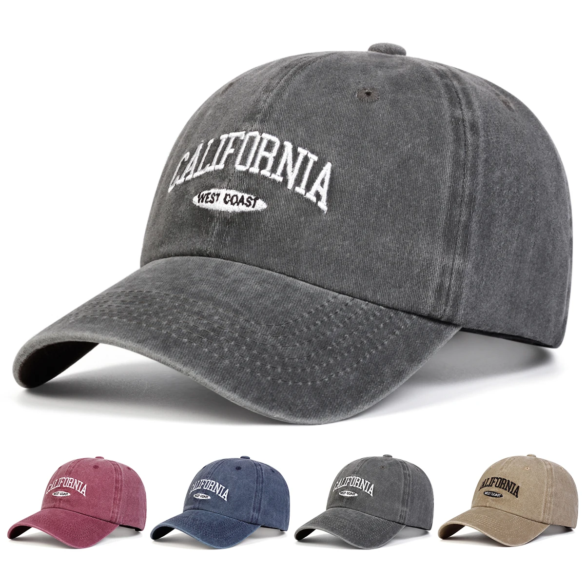 Unisex CALIFORNIA Letter Embroidery Wash Baseball Caps Spring and Autumn Outdoor Adjustable Casual Hats Sunscreen Hat