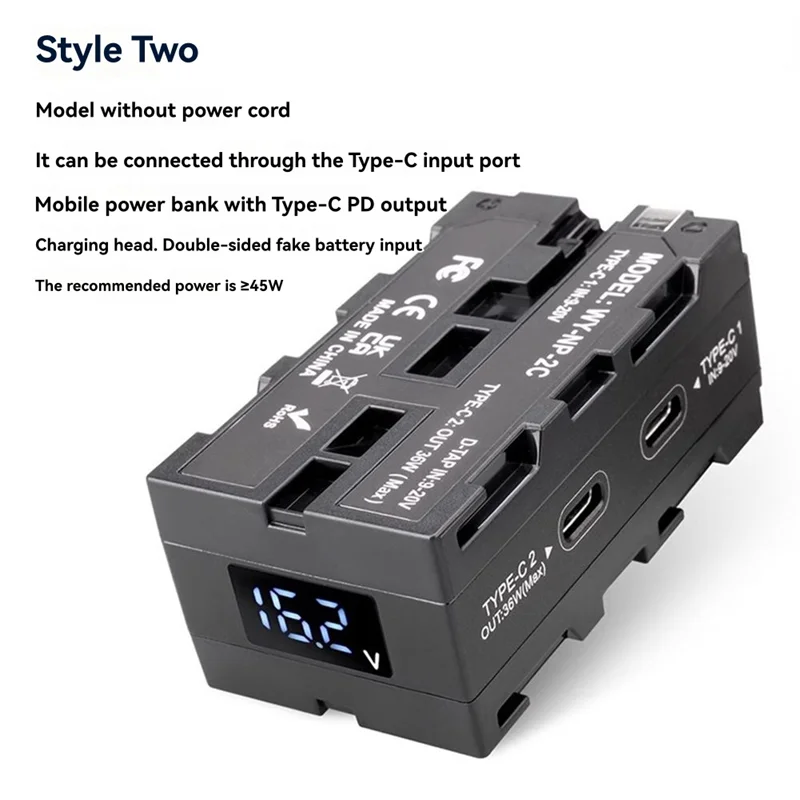 B24B Dummy Battery NP-F NP-F Double-Sided Dummy Battery Virtual Battery Monitor LED Light External V-Port Power Supply