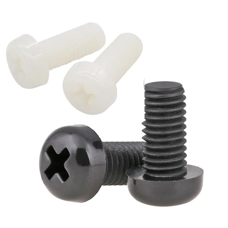 200-1000 teile/beutel M2 M2,5 M3 M4 M5 Schwarz Weiß Nylon Kunststoff Isolierung Phillips Kreuzschlitz runde pfanne Kopf Schraube