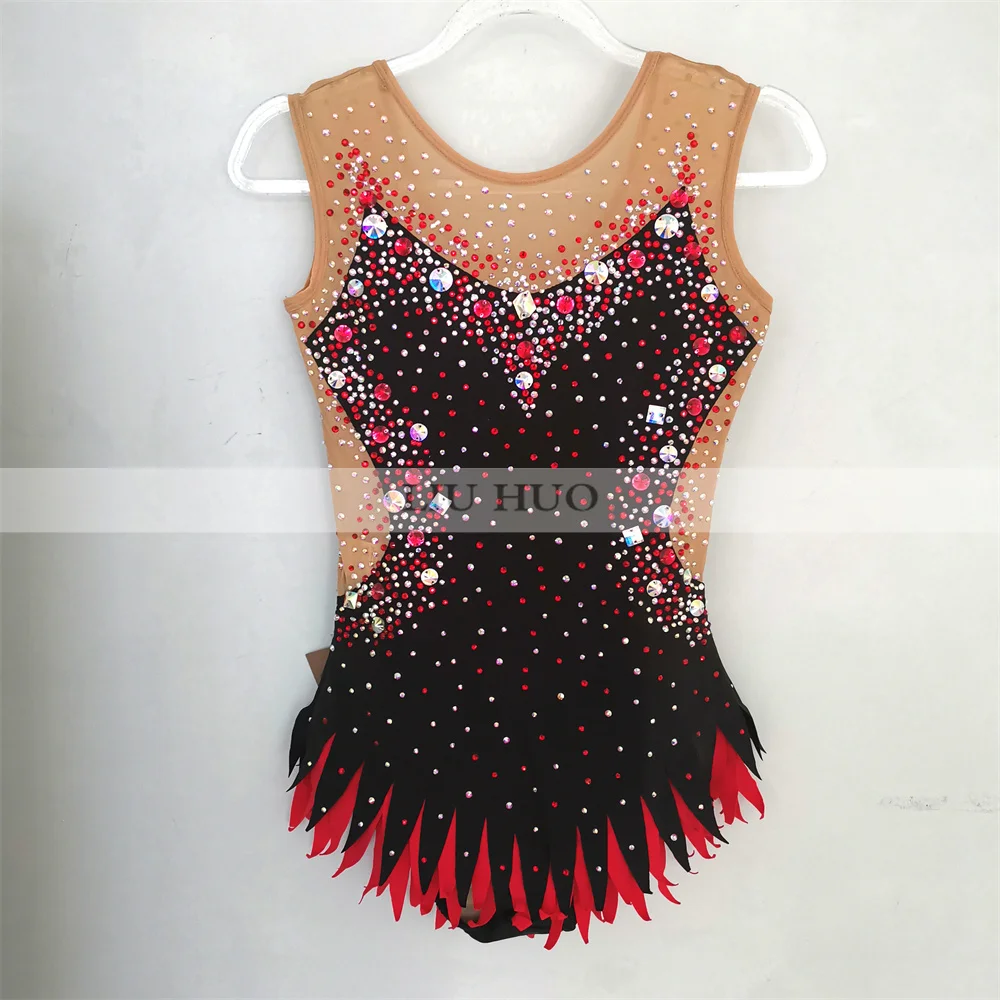 LIUHUO 사용자 정의 여자 소녀 의상 성능 리듬 체조 레오타드 경쟁 아이스 스케이트 복장 현대 블랙 레드 키즈