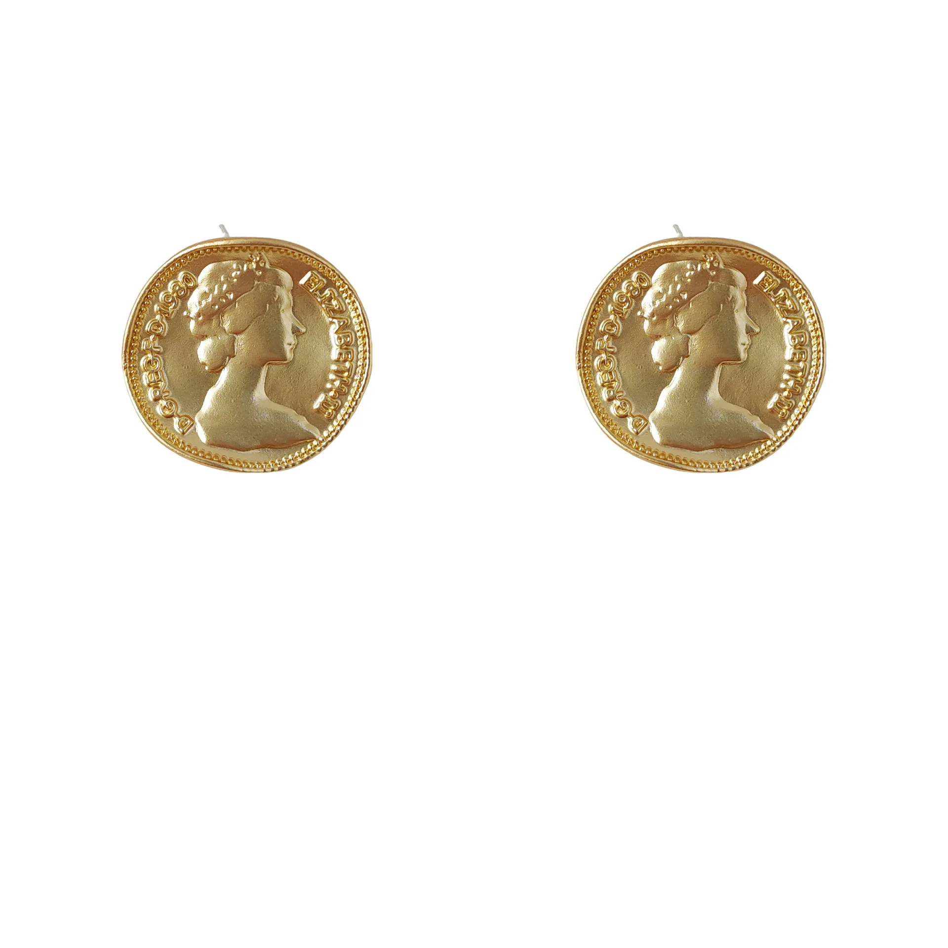 DIY accessories Baroque style freshwater pearl earrings women's niche retro gold coin portrait stud earrings personalized design view 5