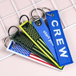 USA Flag Embroidered Keychain Stars and Strap Key Ring Chain Car Backpack Bag Airplane Crew Decor Accessories Keyfob Handmade