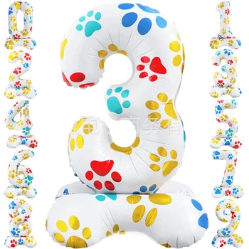 Color Dog Paw Numbers 3 Balloon With Base 16Inch 1 2 3 4 5 6 7 8 9 Birthday Standing Balloons Golob Balloons Party Decorations 1