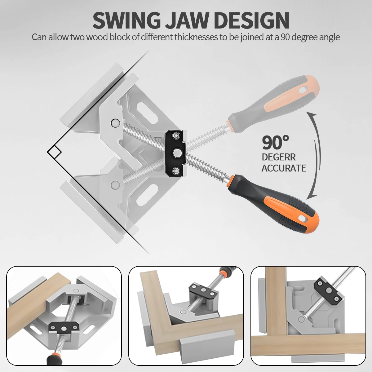 Abrazaderas de madera de ángulo recto de 90 grados para carpintería, con marco de aleación de aluminio de mandíbula oscilante ajustable, para soldadura, carpintería DIY