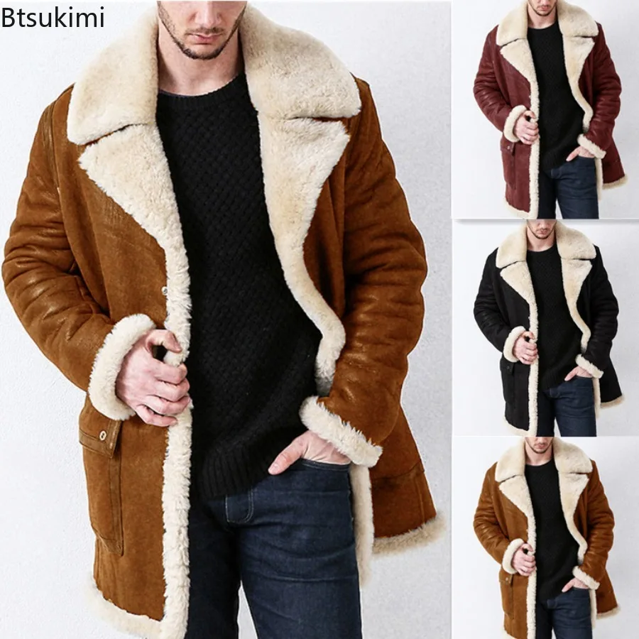 

2025 Men's Coats Winter Jackets Leather and Fur Integrated Autumn Winter Products Thickened Faux Fur Long Jacket Male Clothing