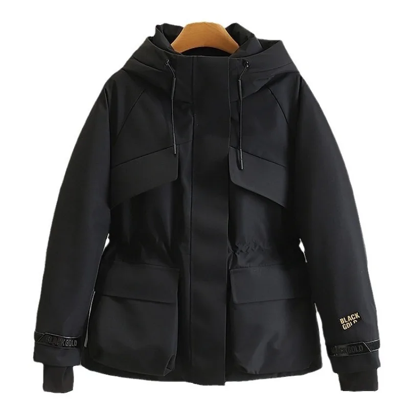Women's Down Jacket Outdoor Mountaineering Windbreaker Coat Fitted Waist Windbreaker Wind Shell Parka Mid-length White Duck Down