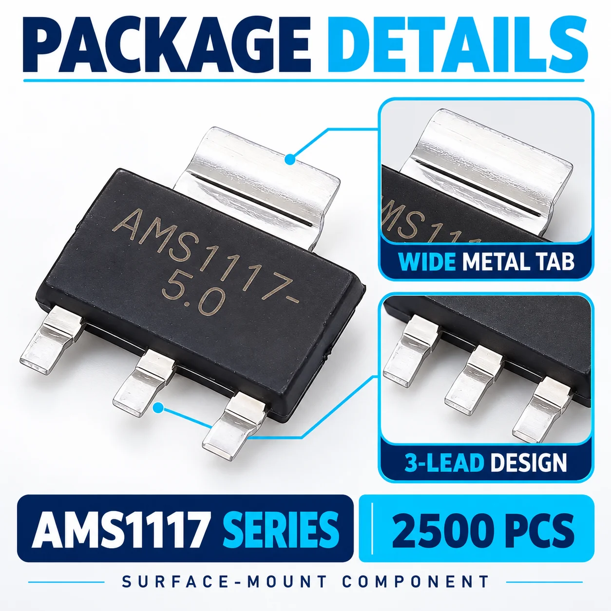 2500PCS AMS1117 LM1117 1.2V 1.5V 1.8V 2.5V 3.3V 5V ADJ SOT-223 Low Dropout LDO Linear Voltage Regulator IC