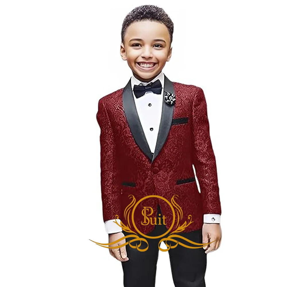 

Boys Floral Suit Slim Fit 2 Piece Kids Blazer Jacquard Tuxedo Child Wedding Outfit