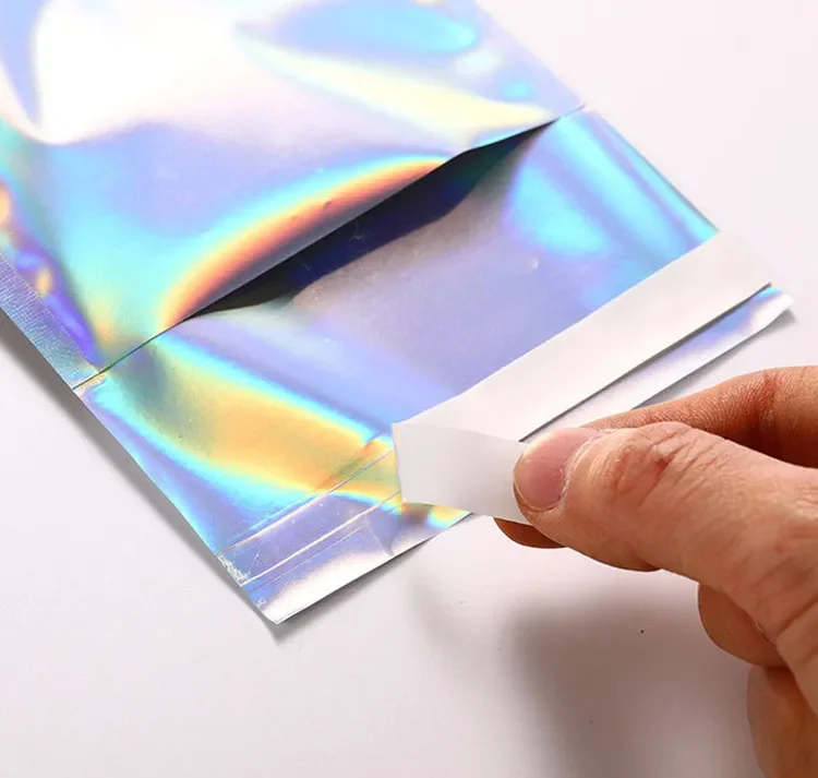 

50PCS Rainbow Holographic Film Sexy Lingerie Underwear Women Panty Hose Eyebrow Brush Phone Case Self Adhesive Gift Express Bag
