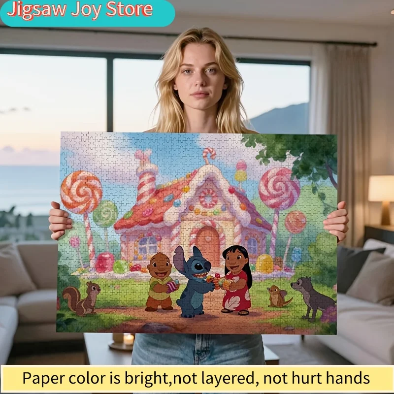 

1000pcs Disney Lilo & Stitch Candy House Jigsaw Puzzle | Cute Cartoon Adult Stress Relief Toy, Colorful Sweet Vibe, Frameless