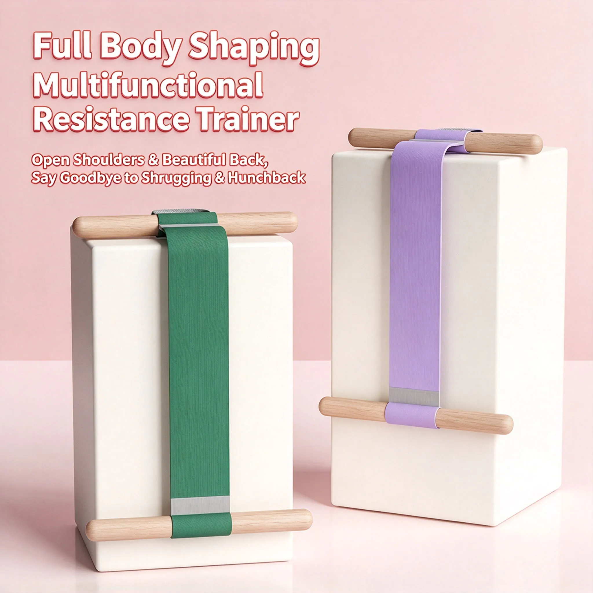 Multi-functional Wooden Grip Resistance Stretch Band Tension Rope for Home Gym Shape Arm Abdomen Hip Leg Pilates Training Tool