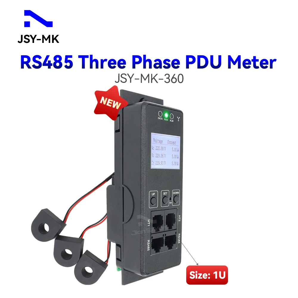 JSY-MK-360 PDU Meter Three phase 63A RS485 220V/380V 50Hz LCD Display 1U Size PDU Meter for PDU Power Distribution Unit