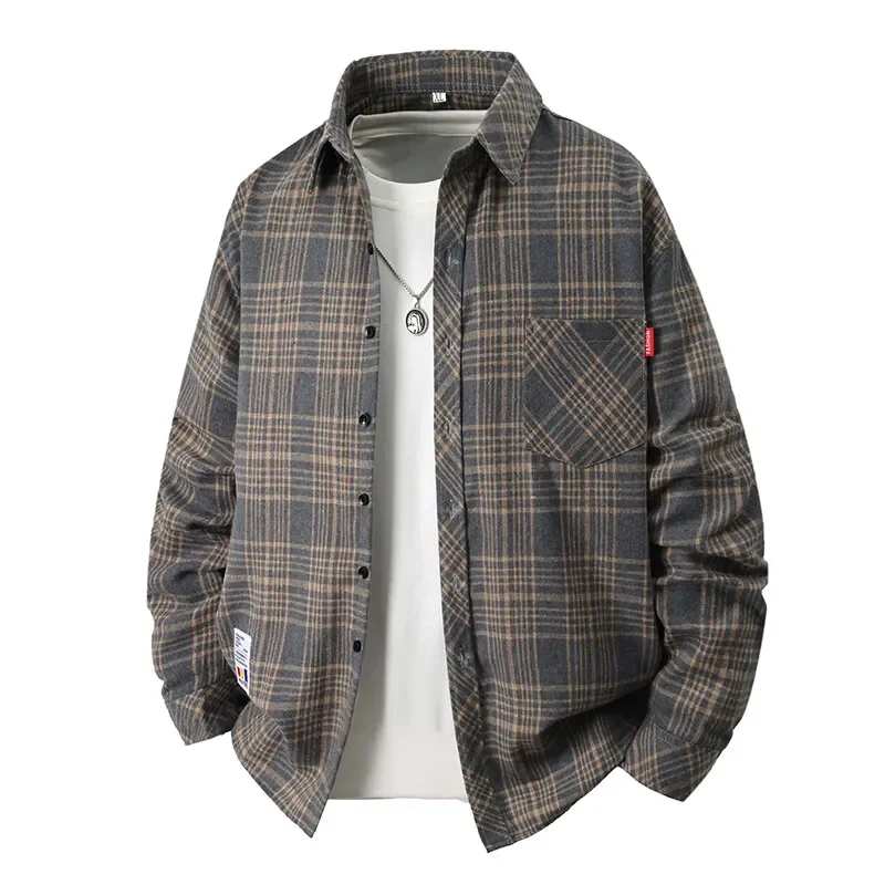 

Man Shirt Plaid Long Sleeve Camisas Streetwear 2025 Ropa Hombre Vintage Casual Loose Cardigan Work Shirts Couple Blusas Tops 4XL