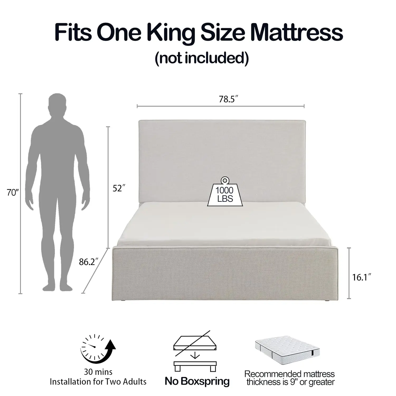 Upholstered Platform Bed, 52