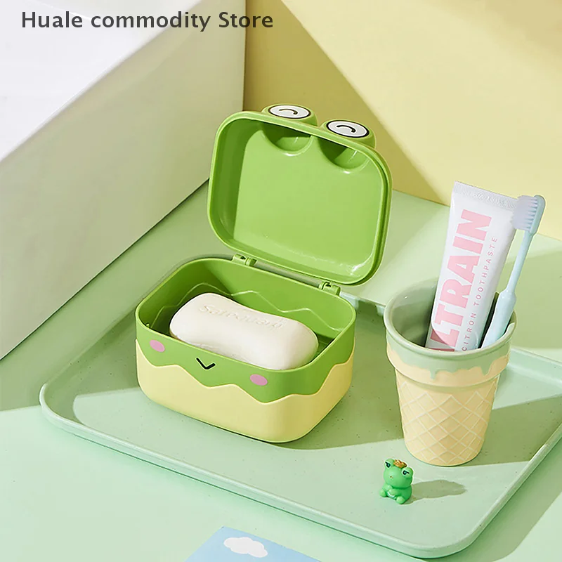 排水石鹸箱かわいいカエルの形ポータブルプラスチック動物ボックスノンスリップ浴室家の装飾 PP 素材シャワーホルダー