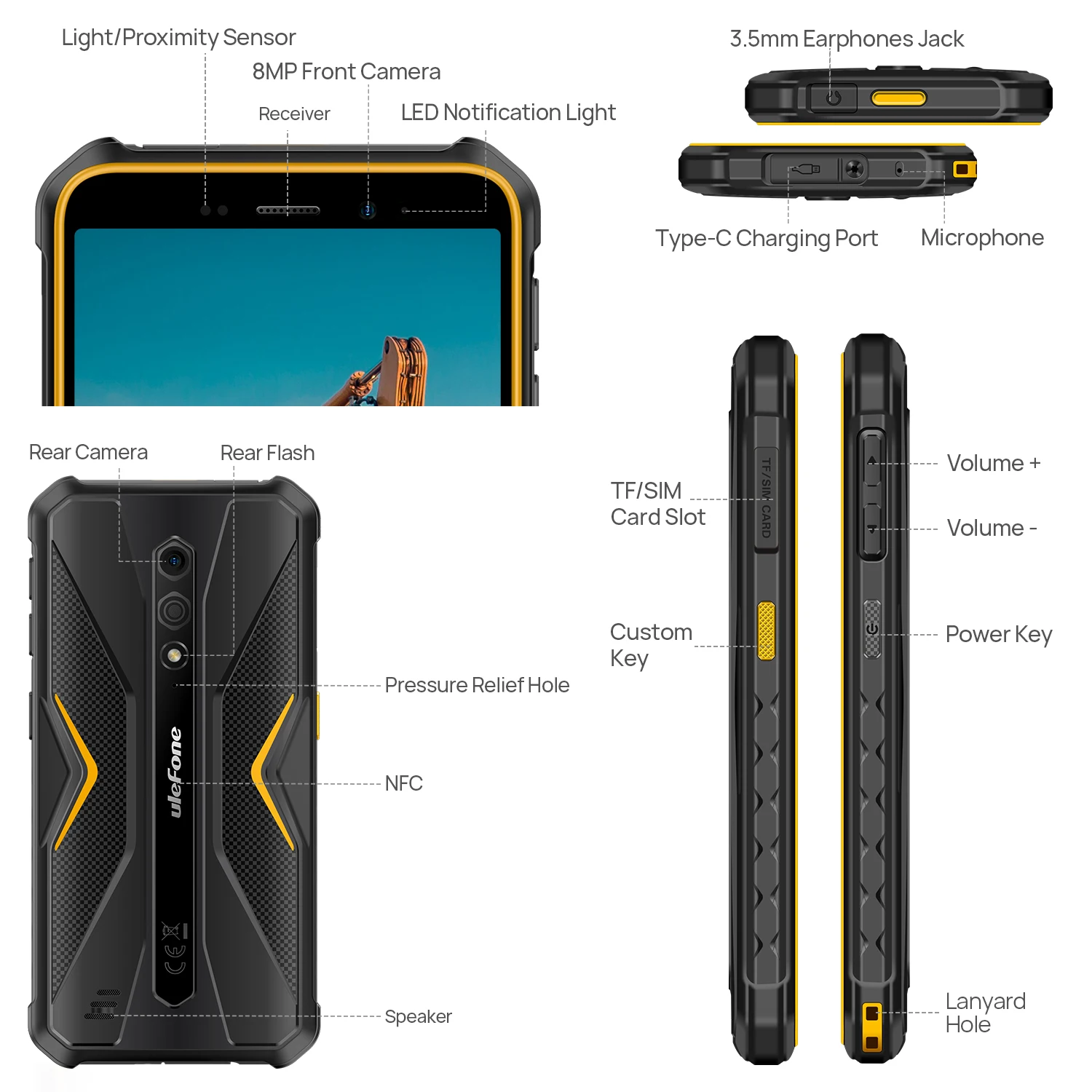 Ulefone Armor X12، Android 13، ما يصل إلى 6 جيجابايت (3 جيجابايت + 3 جيجابايت) ذاكرة الوصول العشوائي 32 جيجابايت، 4860 مللي أمبير، 13 ميجابكسل 5.45 بوصة 4 جيجا NFC، الإصدار العالمي