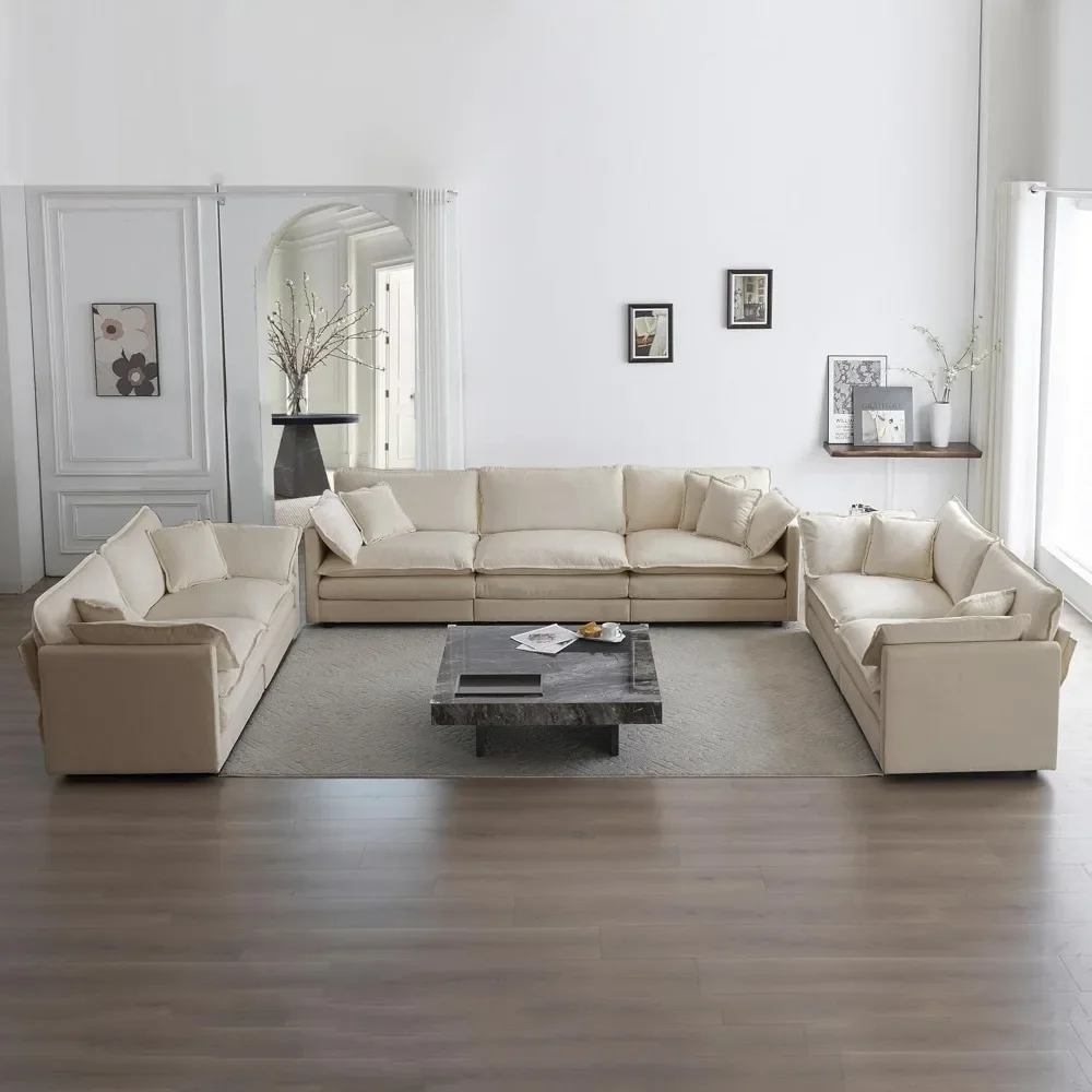 Luxury oversized 3-piece sofa set, 2-piece 2-seater and 1-piece 3-seater sofas, modern and comfortable cloud sofa set