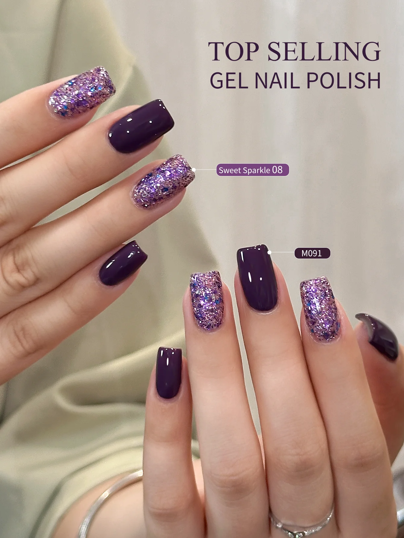 Candy Sequins 08 - Spring and Summer Fashion Nail Art Candy Sequins Solid Color Gel Nail Polish 2-Color Set, with Purple Sequins image 4