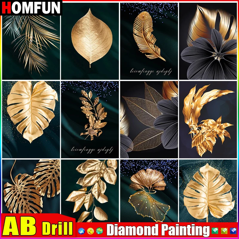 

HOMFUN AB Full Diamond Embroidery "Scenery Leaves" Diamond Painting Cross Stitch Patterns Rhinestone Unfinished Home Decor