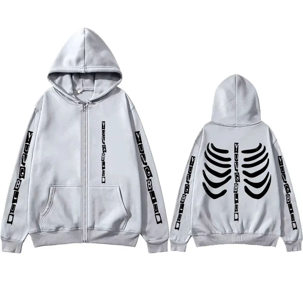 المغني Yungblud الهيكل العظمي الجرافيك قلنسوة بسحاب الرجال النساء موضة روك المتضخم زمم سترة الذكور عادية القطن الخريف الشتاء