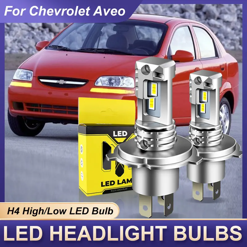 2pcs LED Headlight Hi/Lo Bulbs H4 9003 HB2 Bright Lamps CANbus 12000lm  For Chevrolet Aveo 2004 2005 2006 2007 2010 White 6000k