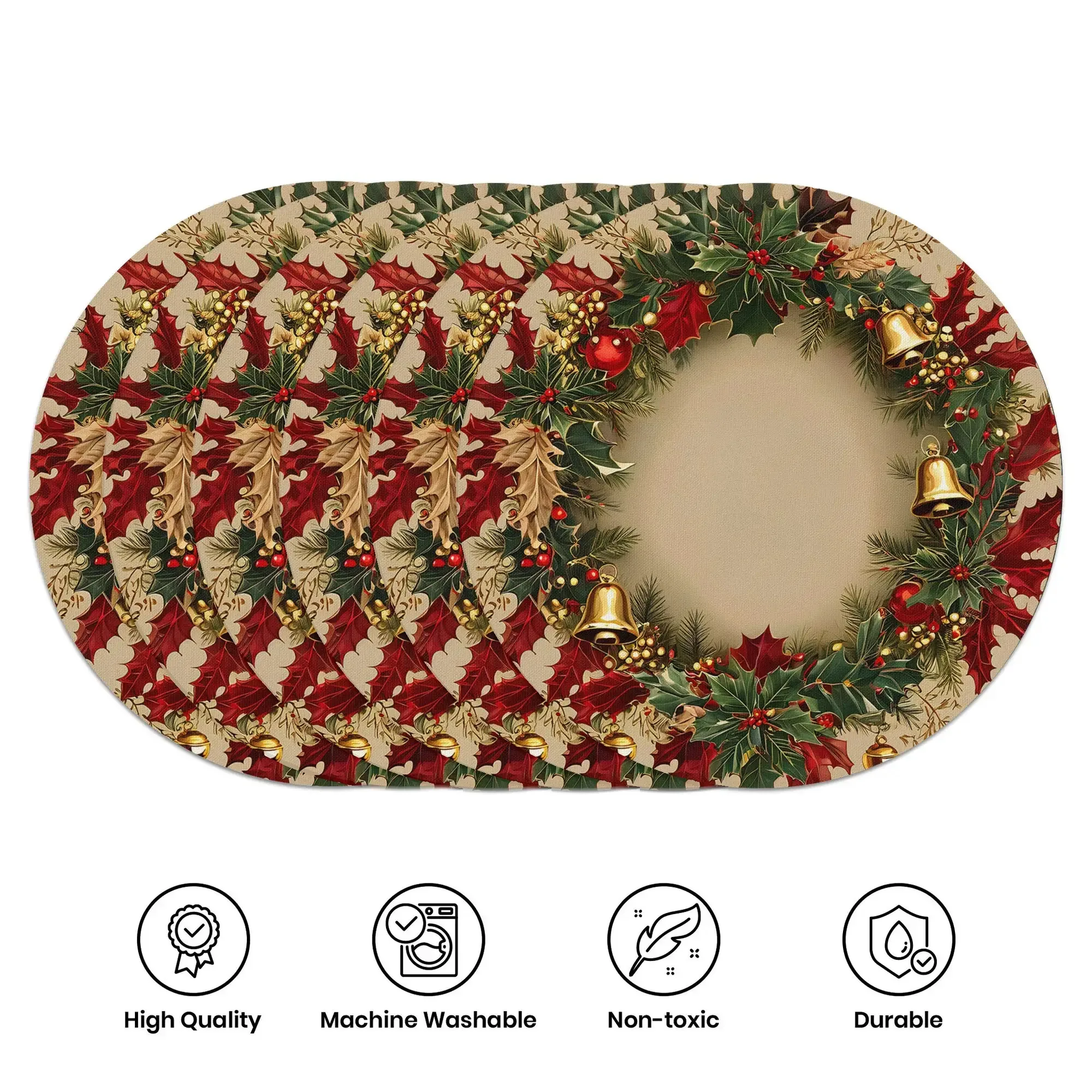 VIKAMA 6PC Weihnachten Holly Berry Mahlzeit Matte Runde Hause Esstisch Urlaub Party Desktop Dekoration und Zubehör