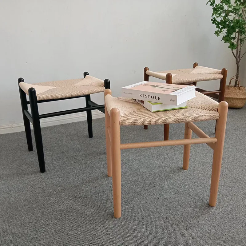 

Simple solid wood woven stool beech bench woven small bench new Chinese simple wind stool shoe changing stool